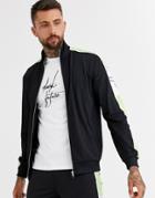 Asos Design Two-piece Track Jacket In Polytricot In Black With Dark Future Logo & Mint Side Stripe