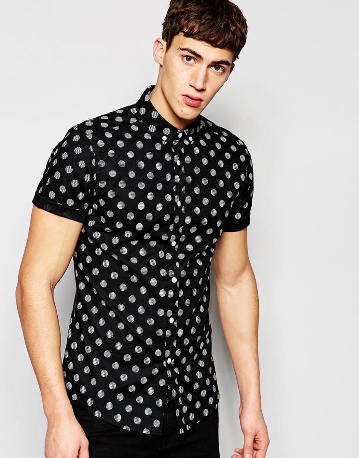 Asos Skinny Shirt With Handrawn Polka Dot In Short Sleeve