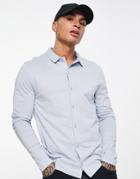 Asos Design Long Sleeve Button Through Jersey Shirt In Blue