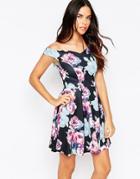 Jessica Wright Amelie Off Shoulder Skater Dress With Pleats - Chalk Print