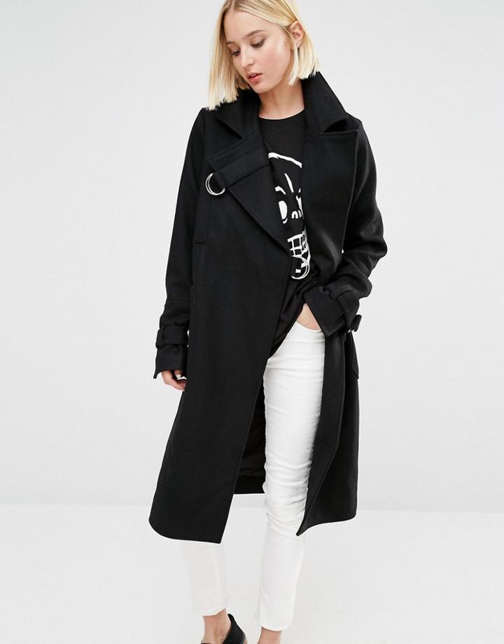 Cheap Monday Wool Coat With D-ring Details - Black