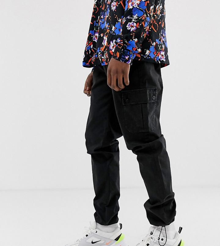 Asos Design Tall Tapered Cropped Cargo Pants With Toggles In Black - Black