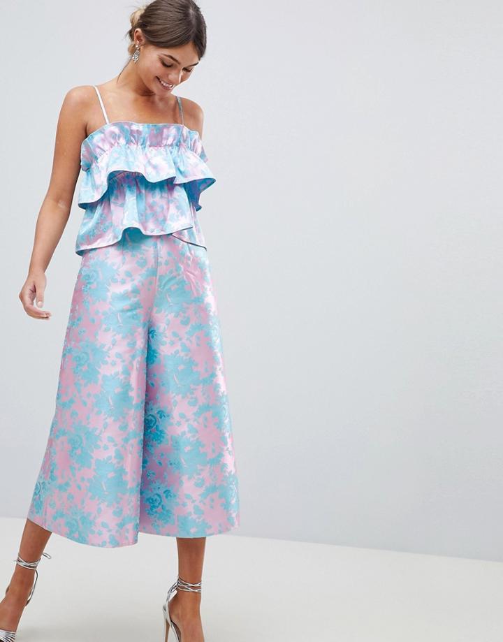Asos Design Jacquard Ruffle Jumpsuit - Multi