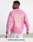 Asos Design Oversized Sweatshirt In Pink Acid Wash With Back Print-red