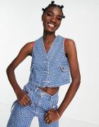 Damson Madder Flower Jacquard Vest In Indigo Blue - Part Of A Set