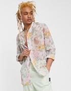 Asos Design Revere Shirt In Paisley Floral Print With Pearl Buttons-white