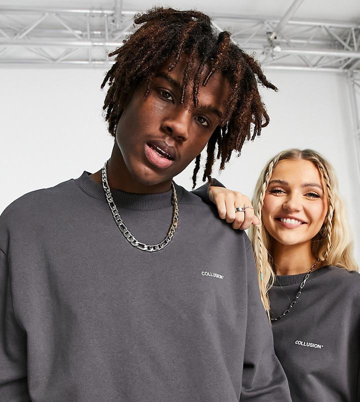 Collusion Unisex Sweatshirt With Logo Print In Charcoal-black