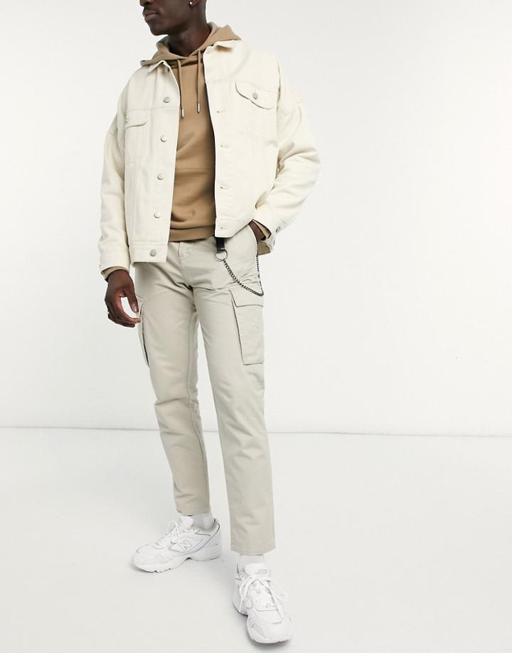Pull & Bear Cargo Chinos In Sand With Chain-neutral