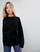 Asos Sweater In Oversize With Belt - Black