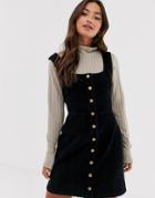 Brave Soul Meena Cord Button Through Mini Dress - Black