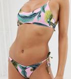 Monki Tie Side Tropical Print Bikini Bottoms In Pink - Pink