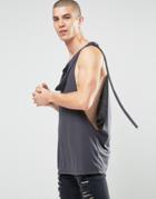 Asos Longline Sleeveless T-shirt With Extreme Dropped Armhole And Scarf Detail - Black