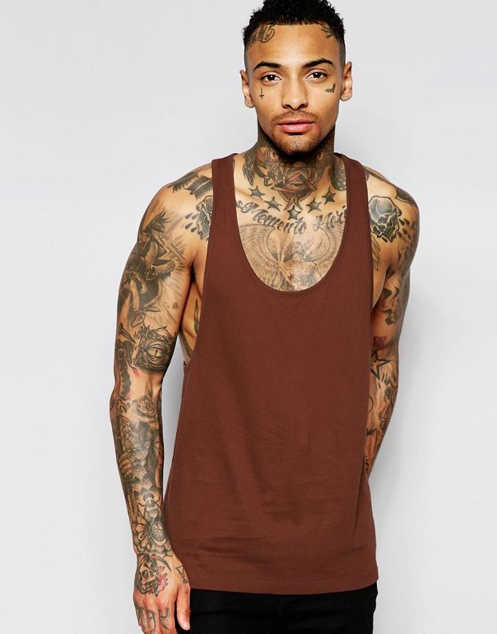 Asos Vest With Extreme Racer Back In Brown - Brown