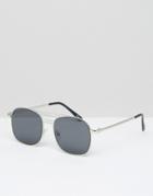 Asos Square Metal Sunglasses With Flat Lens - Silver