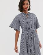 Y.a.s Tie Neck Stripe Mini Dress - Multi
