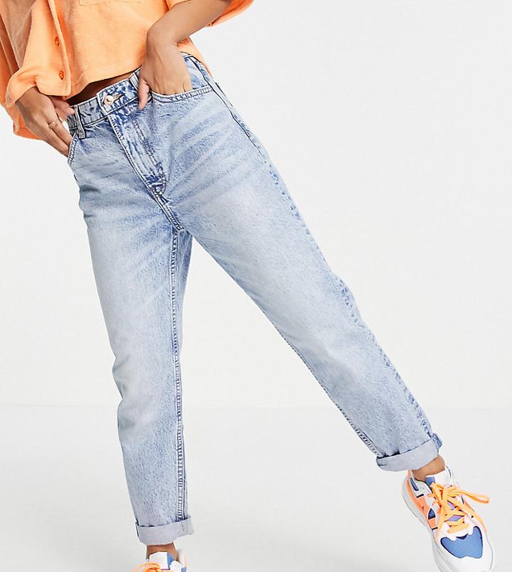 Bershka Organic Cotton Petite Mom Jean In Light Blue-blues