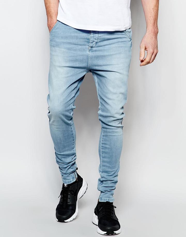 Siksilk Drop Crotch Skinny Jeans - Stonewash