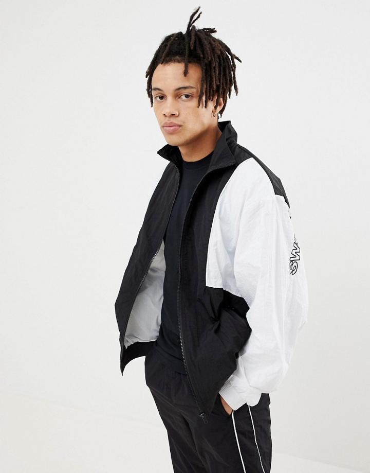 Sweet Sktbs 90s Track Jacket With Sleeve Logo In Black & White - Black