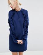 Asos Sweat Dress With Frill Detail - Navy