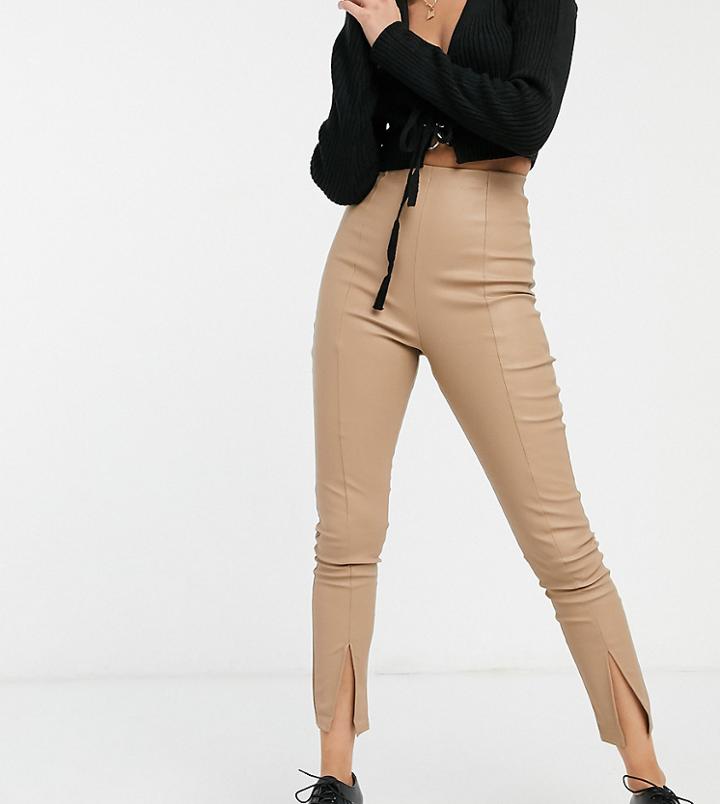 Collusion Faux Leather Fitted Leggings With Front Split-neutral