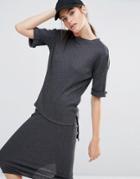 Daisy Street Lightweight Knitted T-shirt Co-ord - Gray