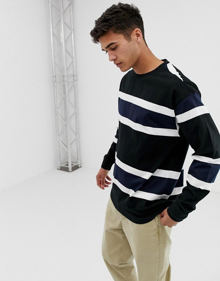 New Look Oversized Long Sleeve Cuff T-shirt In Navy Stripe - Navy