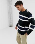 New Look Oversized Long Sleeve Cuff T-shirt In Navy Stripe - Navy