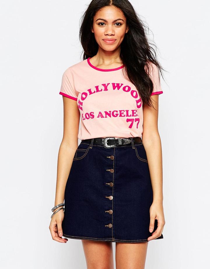 Brave Soul Hollywood Short Sleeve T-shirt - Pale Peach