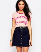 Brave Soul Hollywood Short Sleeve T-shirt - Pale Peach