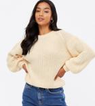 New Look Petite Volume Sleeve Sweater In Cream-white