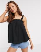Asos Design Square Neck Ruffle Sun Top In Cotton In Black