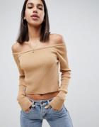 Asos Design Cropped Bardot Sweater - Stone