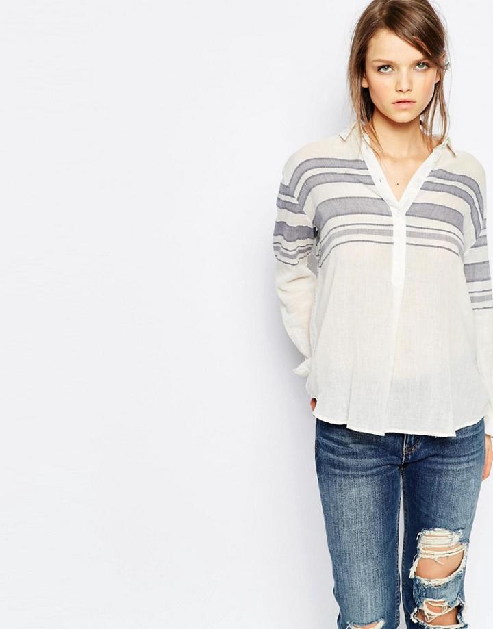 Samsoe & Samsoe Mia Linen Mix Striped Shirt - Cream
