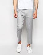 Asos Skinny Cropped Pants In Gray Linen Mix - Gray