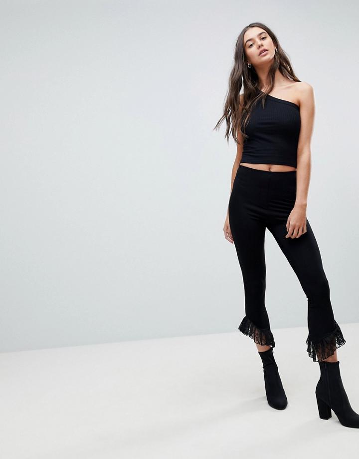 Asos Leggings With Lace Ruffle Hem - Black