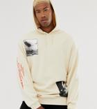 Asos Design Tall Oversized Hoodie In Off White With Multiplacement Photographic Print