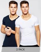 Emporio Armani 2 Pack Stretch Cotton V-neck T-shirt In Extreme Fitted Fit - Multi