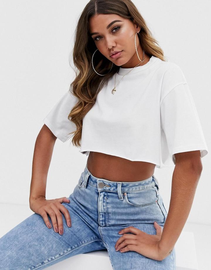 Asos Design Super Crop T-shirt With Raw Edge In White
