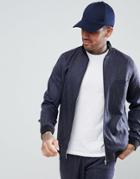 Boohooman Skinny Fit Pin Stripe Bomber In Navy - Navy