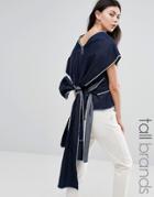 Waven Tall Sanna Kimono Sleeve Top With Exaggertaed Wrap Back - Blue