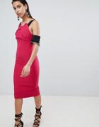 The 8th Sign Pencil Midi Dress With Lace Sleeve Detail - Pink