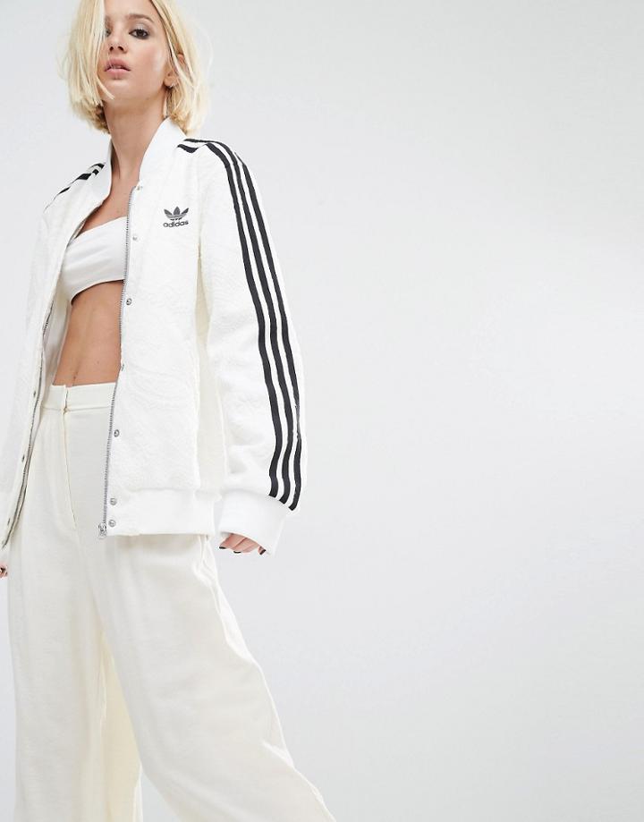 Adidas Originals Three Stripe Bonded Lace Bomber Jacket - White