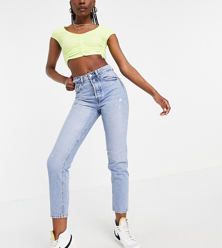 Stradivarius Tall Organic Cotton Mom Fit Vintage Jeans In Light Wash-blues