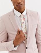 Moss London Wedding Tie With Floral Print In Ecru-white
