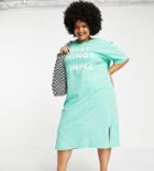 Native Youth Plus Very Oversized Midi T-shirt Dress With Simple Print In Vintage Wash-green