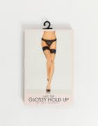 Ann Summers Lace Top Glossy Hold Up Stockings-black