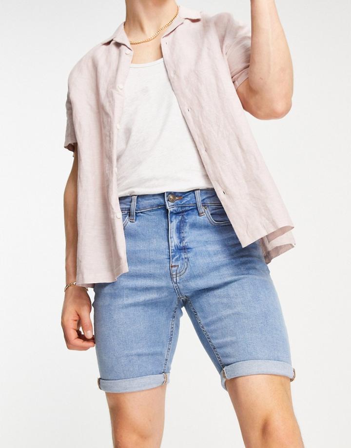 New Look Slim Denim Shorts In Light Blue-blues