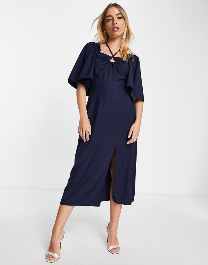 Little Mistress By Vogue Williams Cross Neck Dress In Navy Blue