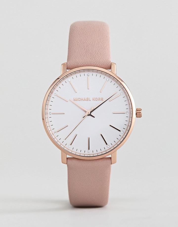 Michael Kors Mk2741 Pyper Leather Watch In Pink 38mm