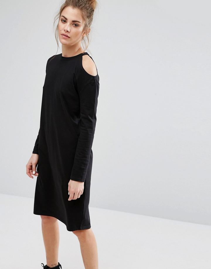 Daisy Street Cold Shoulder T-shirt Dress - Black